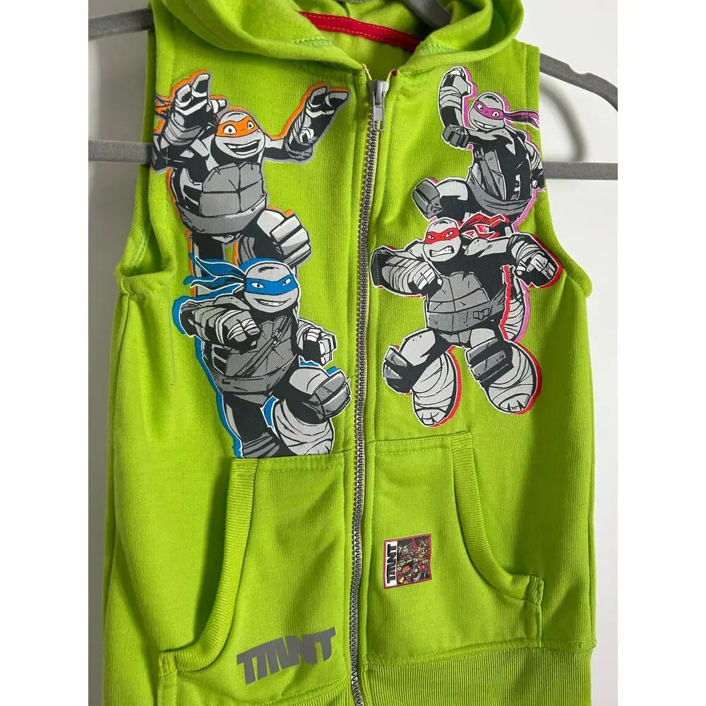 Nickelodeon TMNT Green Graphic Kid's Full Zip Hooded Sweater Vest Size 8